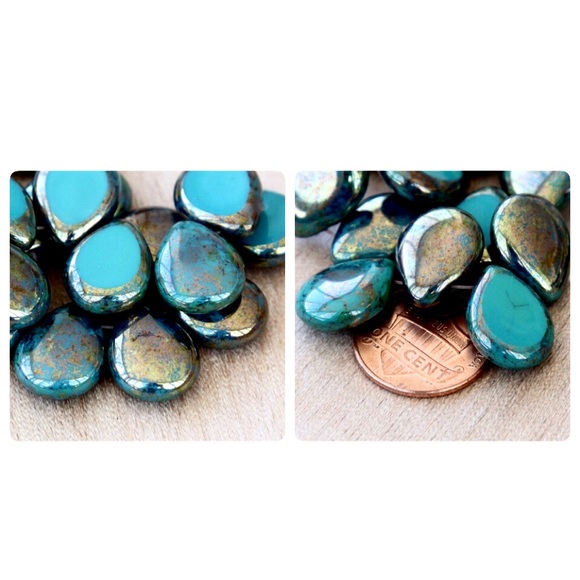 Teal “Window” Picasso Teardrop Czech Glass Necklace/Choker - Picture 5 of 5